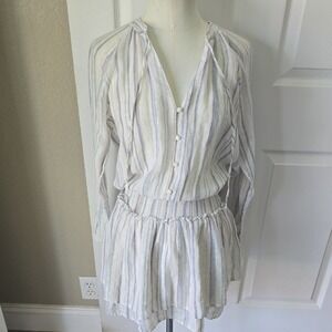 Rails Striped Long Sleeve Mini Dress in White and Light Blue